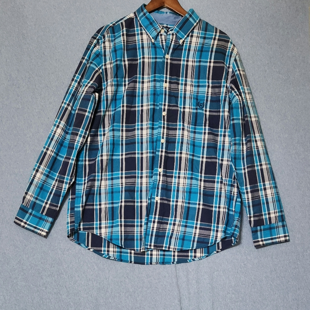 Chaps blue plaid long sleeved button down shirt. Size large - Picture 1 of 1